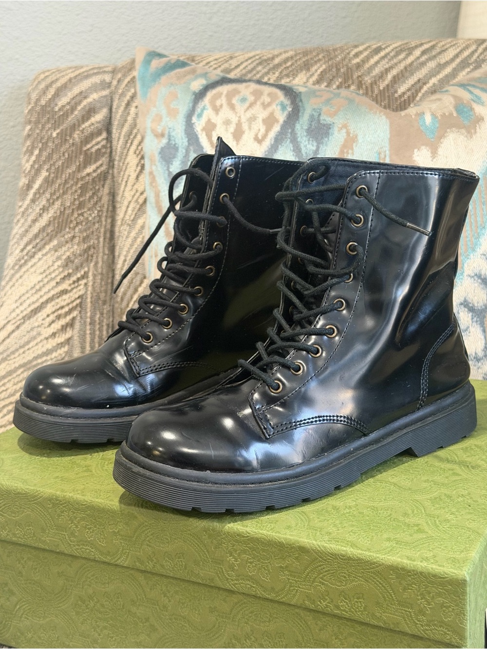 Forever 21 Black Lace-Up Combat Moto Boots - Size 8